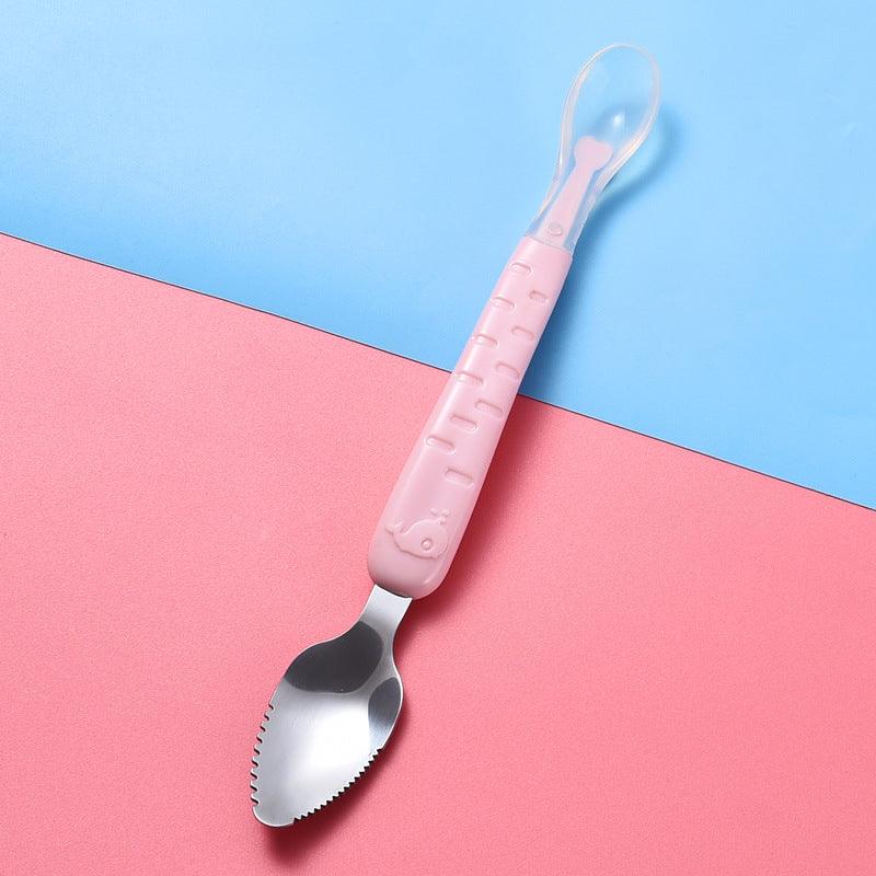 Baby Fruit Spoon Double Head Easy to Clean Stainless Steel Multi Functional Feeding Spoon for Infants"