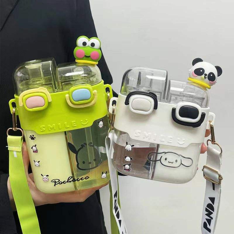 Kids Cartoon Clear Sippy Cup | BPA Free Double Straw Water Bottle
