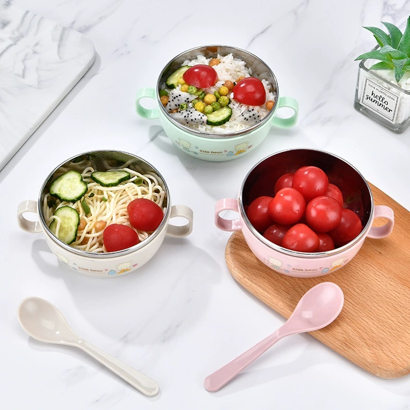 Stainless Steel Baby Feeding Bowl Set – Insulated, Double-Layered, Cartoon Design, With Lid and Spoon | 1 Pcs